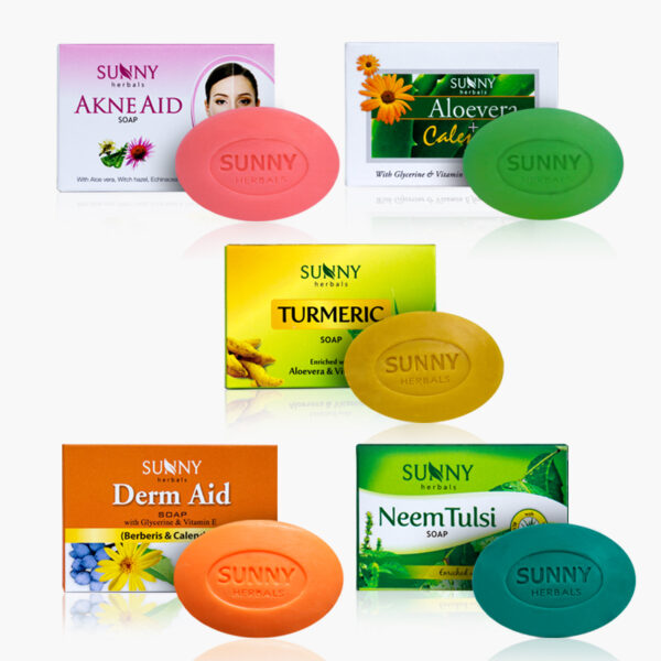 AKNE AID, DERM AID, NEEM TULSI, TURMERIC AND ALOEVERA CALENDULA BATHING SOAPS (5x75G)