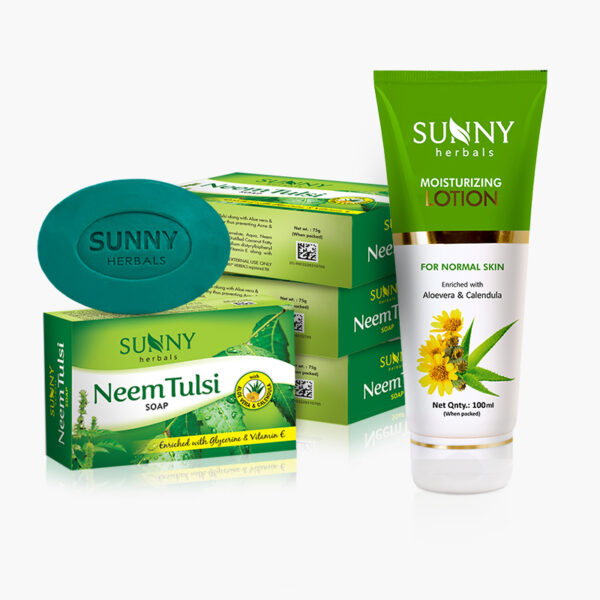 M. LOTION WITH ALOEVERA & CALENDULA (100ML) & NEEM TULSI SOAP (4x75GM)
